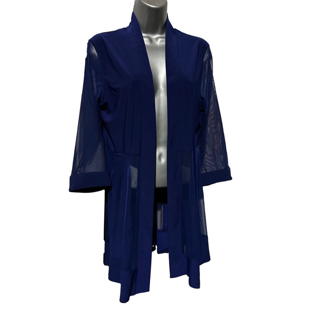 NWT Partially Sheer Dress Jacket Mid thigh length, 3/4 sleeve in Royal Blue PM - Picture 2 of 11